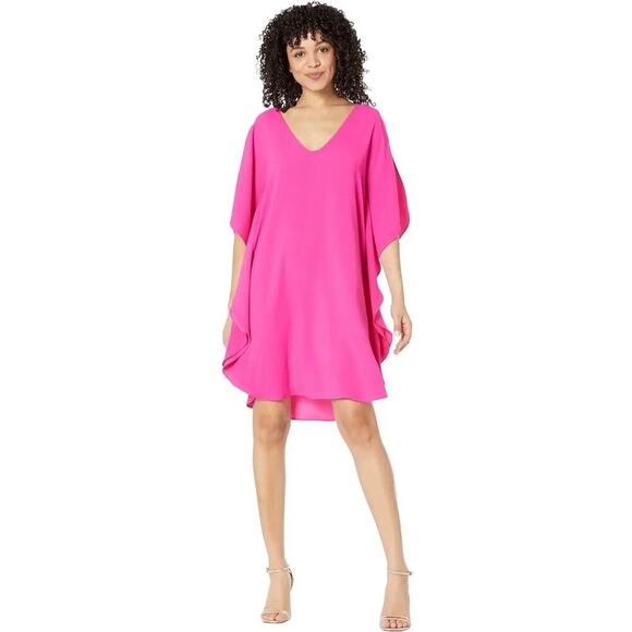Trina Turk Haipo Shift Dress Hot Pink Flutter Sleeve Tie-Back | Size Small - Picture 3 of 15